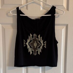 Black Aztec Graphic Crop Tank Top - Women